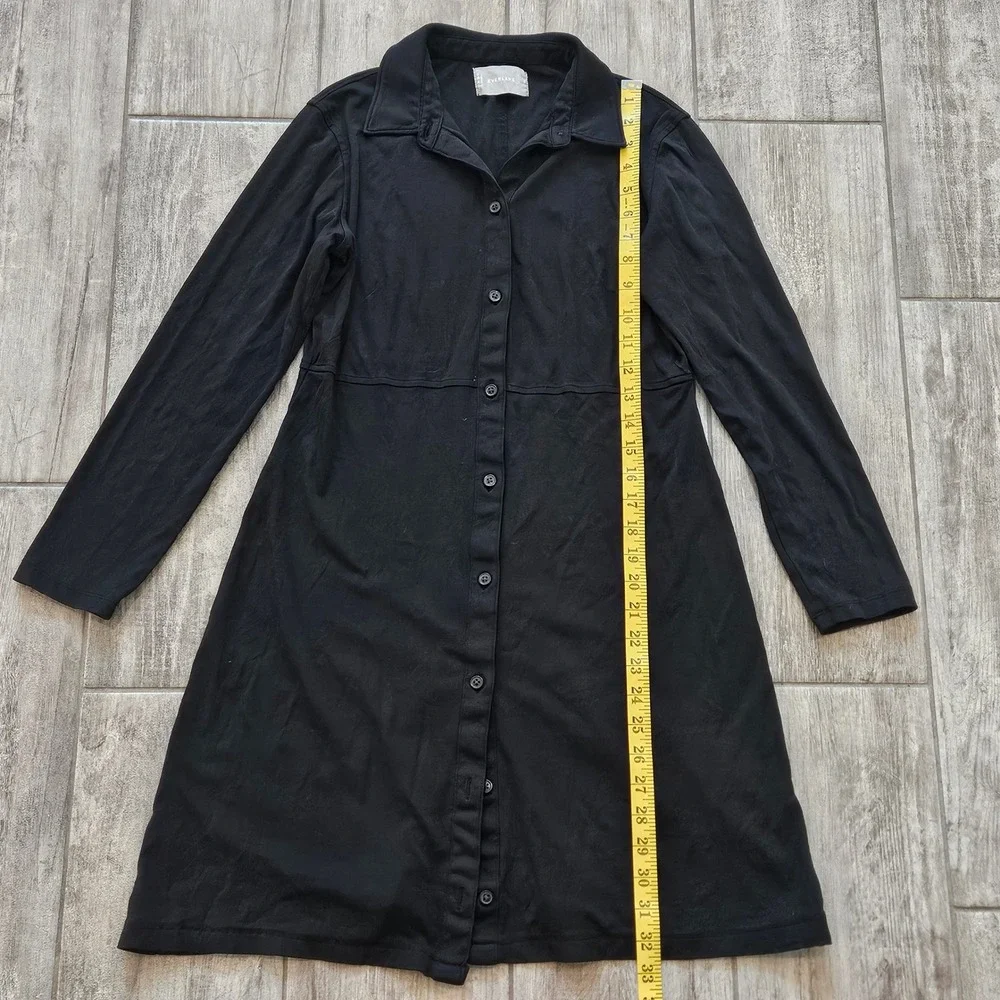 Everlane The Luxe Cotton Shirt Dress Size S Black Long Sleeve Button A-Line